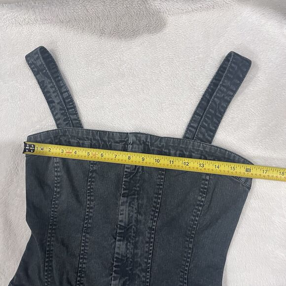 Free People Lucky Day One-Piece Jumpsuit Sz 8 Women Casual Boho Denim Black NEW - Picture 3 of 10